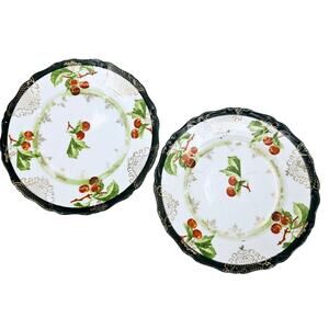 2 Prussia Royal Rudolstadt Porcelain Small Plates Cherries Pattern Green Mark 6"